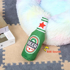 Beer Bottle Dog Squeaky Chew Toy Plush Teeth Grinding Durable Interactive