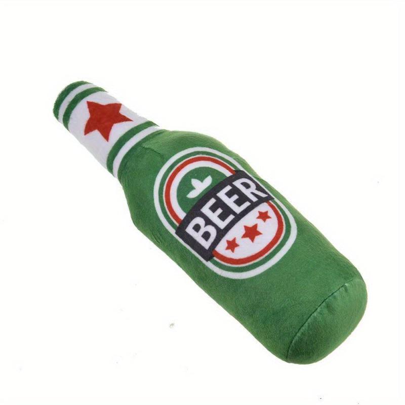 Beer Bottle Dog Squeaky Chew Toy Plush Teeth Grinding Durable Interactive
