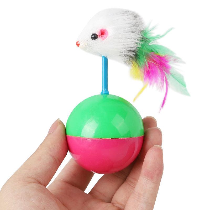 Interactive Cat Toy Feather Plush Mouse Wobbly Ball
