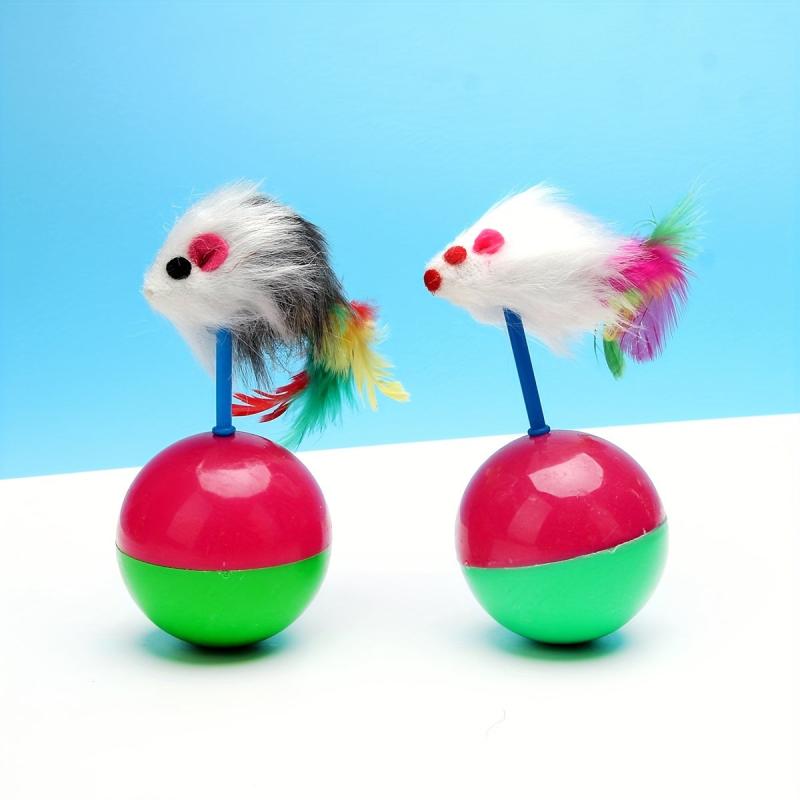 Interactive Cat Toy Feather Plush Mouse Wobbly Ball