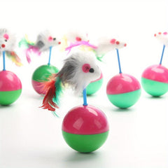 Interactive Cat Toy Feather Plush Mouse Wobbly Ball