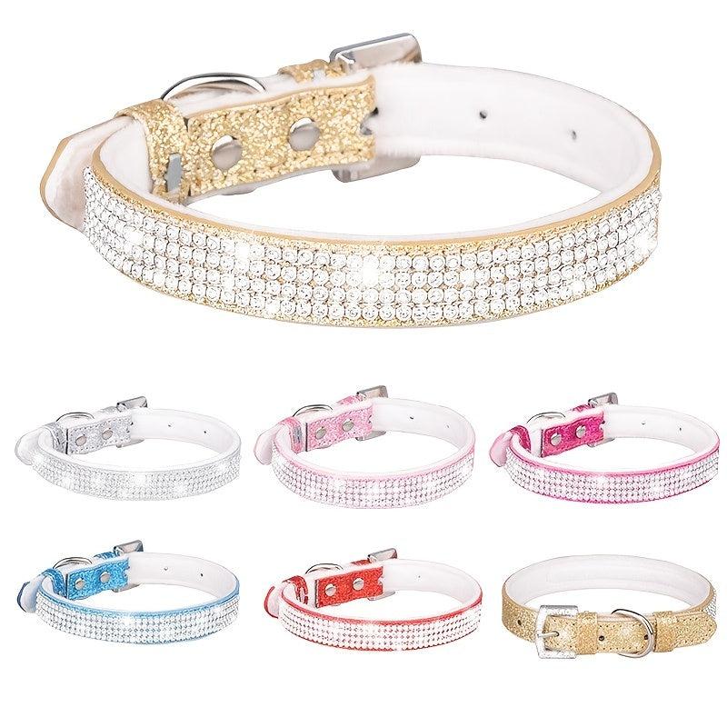 Rhinestone Velvet Pet Collar with Buckle for Dogs and Cats