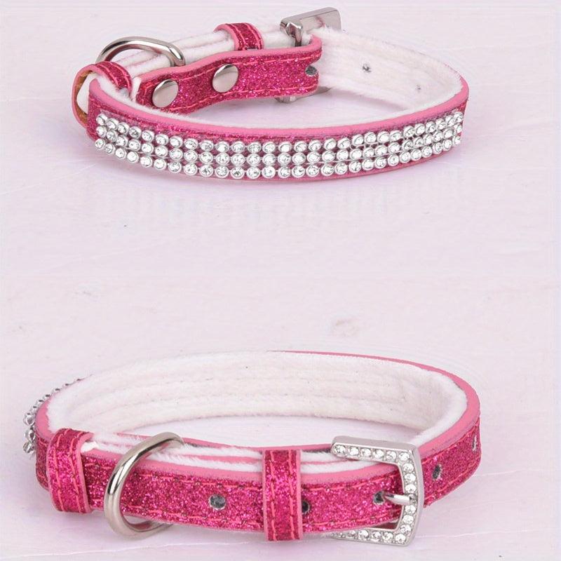 Rhinestone Velvet Pet Collar with Buckle for Dogs and Cats