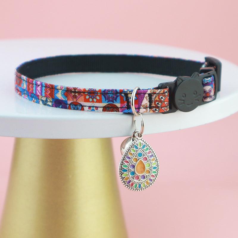 Boho Style Pet Collar with Bell and Metal Pendant
