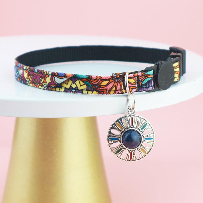 Boho Style Pet Collar with Bell and Metal Pendant