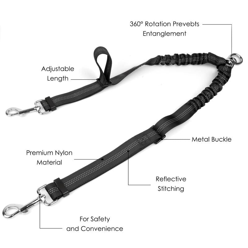 Dual Dog Leash No Tangle 360 Swivel 2 Dogs