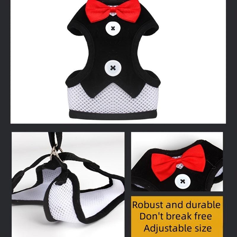 Bowtie Suit for Furry Tuxedo Harness Vest, Leash for Dogs