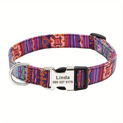Personalized Engraved Dog Collar Indian Geometric Print Necklace
