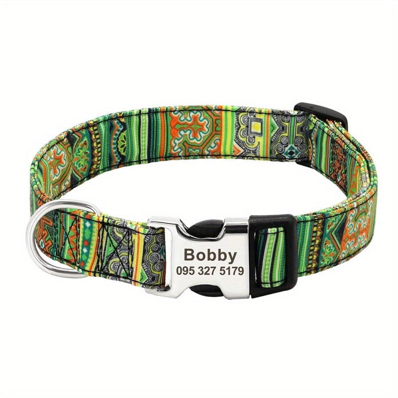 Personalized Engraved Dog Collar Indian Geometric Print Necklace