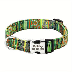 Personalized Engraved Dog Collar Indian Geometric Print Necklace
