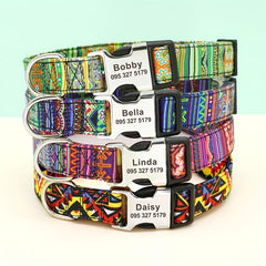 Personalized Engraved Dog Collar Indian Geometric Print Necklace