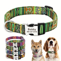 Personalized Engraved Dog Collar Indian Geometric Print Necklace