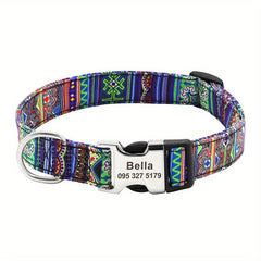 Personalized Engraved Dog Collar Indian Geometric Print Necklace