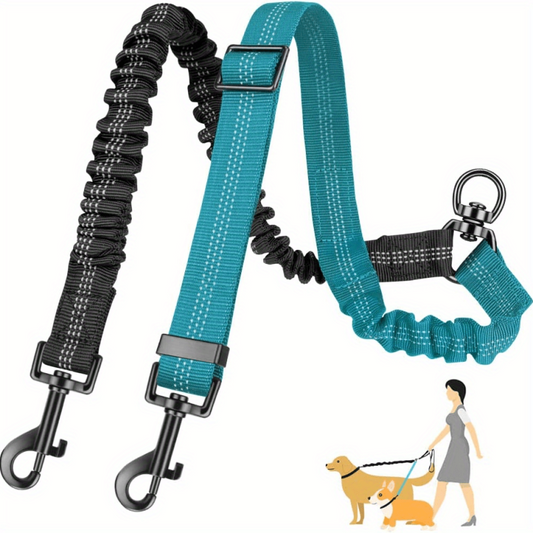 Dual Dog Leash Attachment - Shock Absorbing Bungee - No Tangle