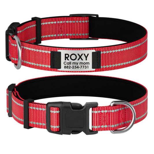 Reflective Personalized Dog Collar with Engraved Name Plate