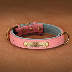 Personalized Leather ID Dog Collar Engraved Nameplate for Dogs