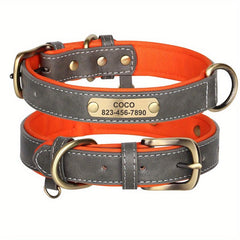 Personalized Leather ID Dog Collar Engraved Nameplate for Dogs