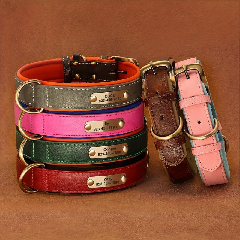 Personalized Leather ID Dog Collar Engraved Nameplate for Dogs