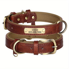 Personalized Leather ID Dog Collar Engraved Nameplate for Dogs