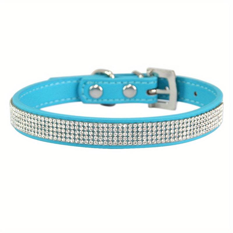 Adjustable Rhinestone Bling Leather Collar for Cats and Puppies