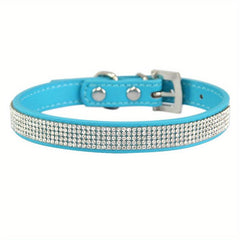 Adjustable Rhinestone Bling Leather Collar for Cats and Puppies