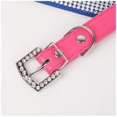 Adjustable Rhinestone Bling Leather Collar for Cats and Puppies