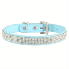 Adjustable Rhinestone Bling Leather Collar for Cats and Puppies