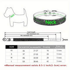 Adjustable Rhinestone Bling Leather Collar for Cats and Puppies
