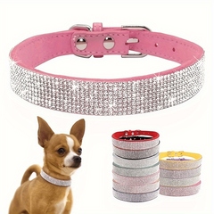 Adjustable Rhinestone Bling Leather Collar for Cats and Puppies