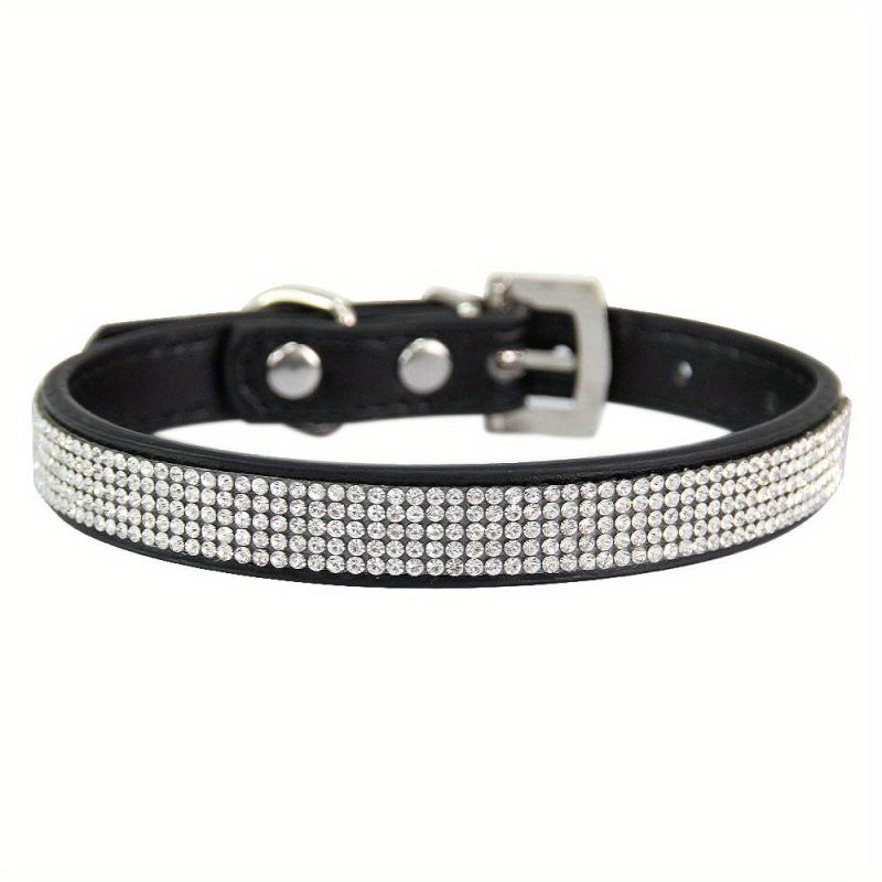 Adjustable Rhinestone Bling Leather Collar for Cats and Puppies