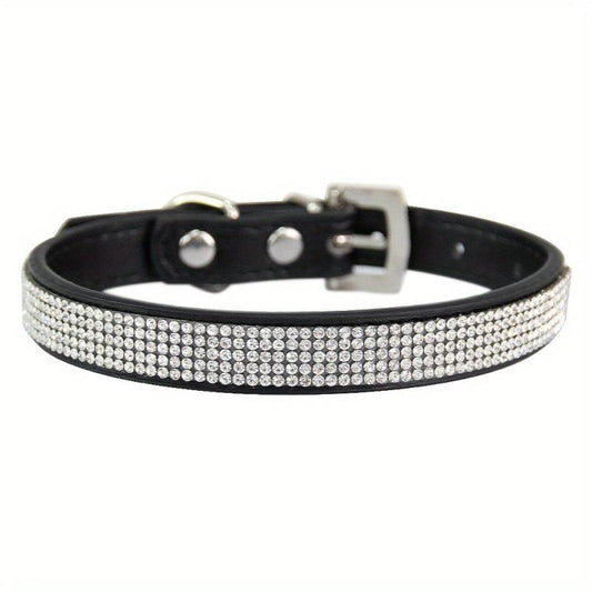 Adjustable Rhinestone Bling Leather Collar for Cats and Puppies
