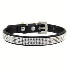 Adjustable Rhinestone Bling Leather Collar for Cats and Puppies