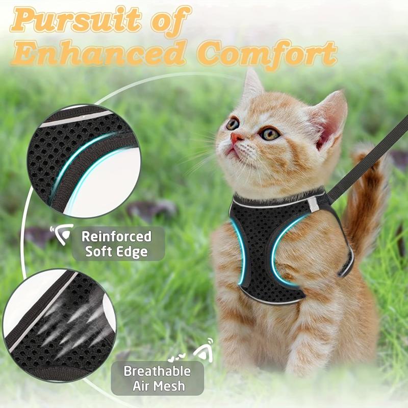 Escape Proof Cat Harness & Leash Set Reflective Soft Mesh Vest
