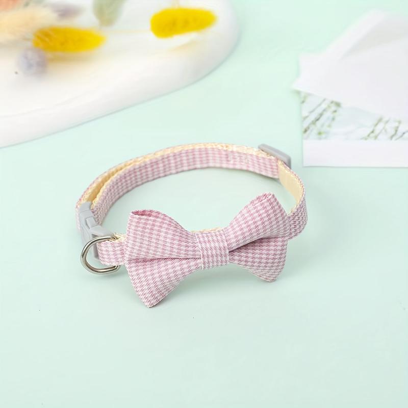 Adjustable Plaid Cat Collar with Bow Tie - Holiday and Everyday Wear