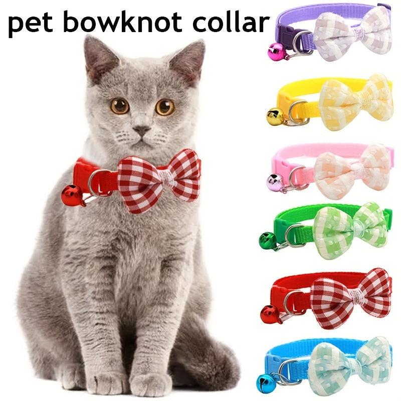 Adjustable Plaid Cat Collar with Bow Tie - Holiday and Everyday Wear