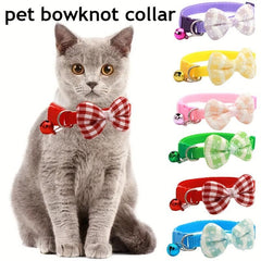 Adjustable Plaid Cat Collar with Bow Tie - Holiday and Everyday Wear