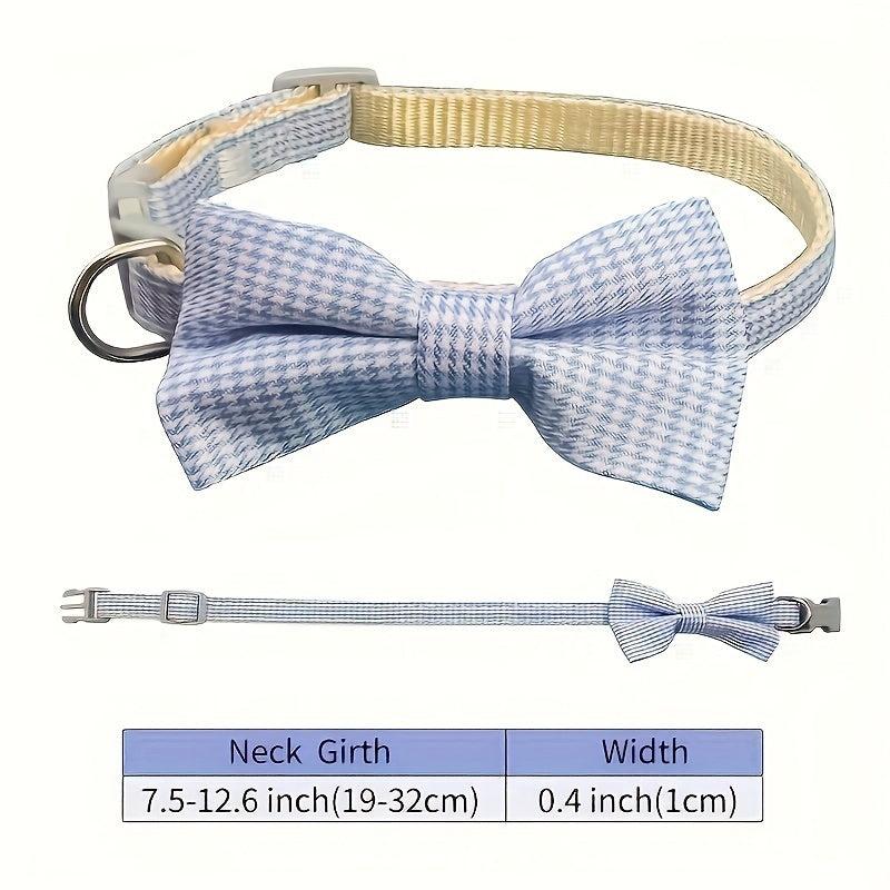 Adjustable Plaid Cat Collar with Bow Tie - Holiday and Everyday Wear