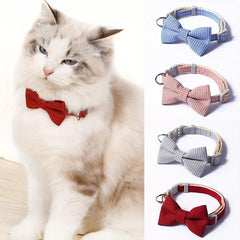 Adjustable Plaid Cat Collar with Bow Tie - Holiday and Everyday Wear