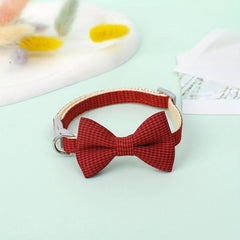 Adjustable Plaid Cat Collar with Bow Tie - Holiday and Everyday Wear