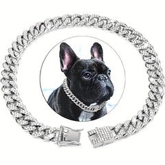 Cuban Collar Dog Chain with Buckle and Diamonds