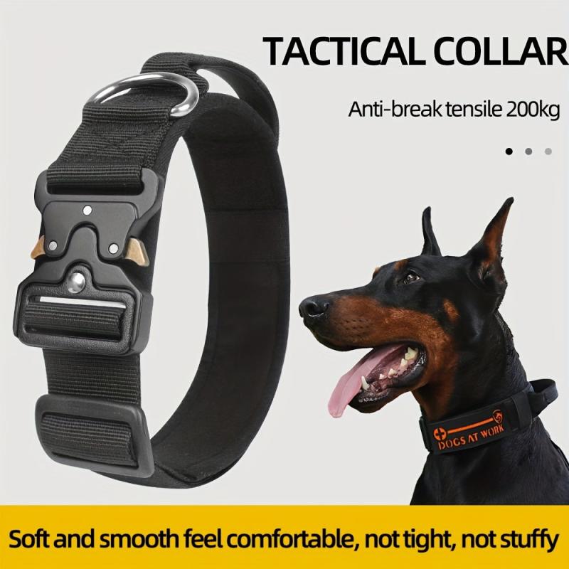 Heavy Duty Tactical Dog Collar with Handle for Medium to Large Dogs