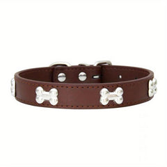 Stylish PU Leather Dog Collar with Bone
