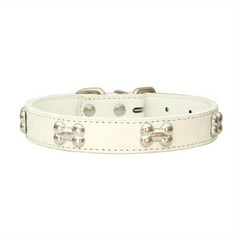 Stylish PU Leather Dog Collar with Bone
