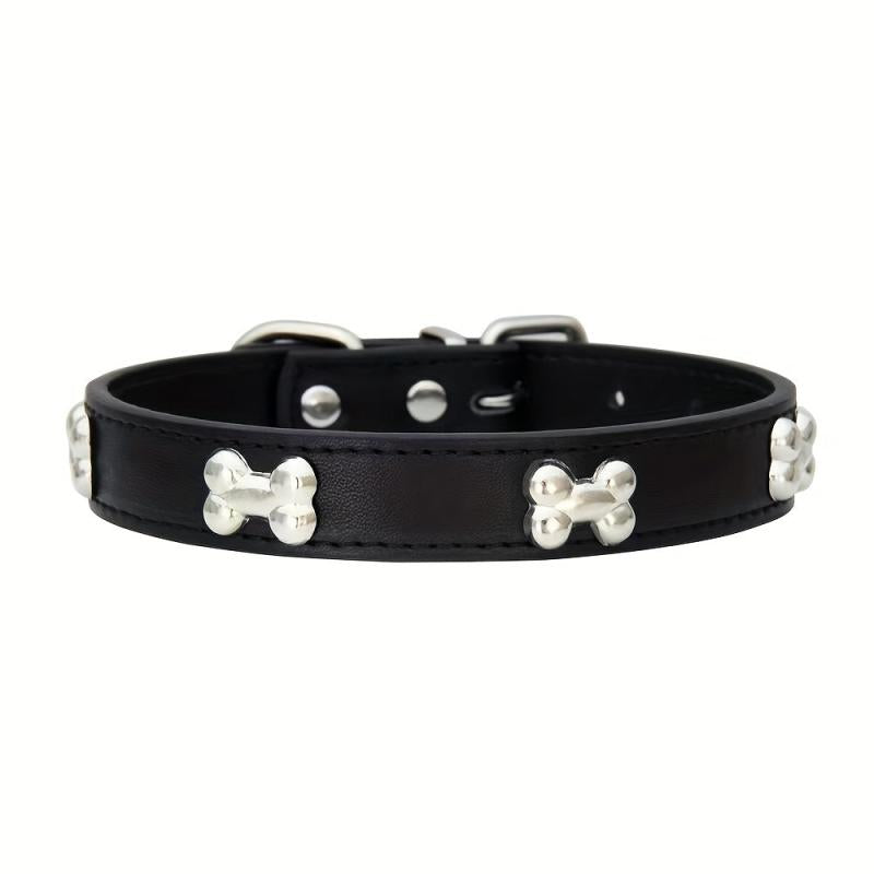 Stylish PU Leather Dog Collar with Bone