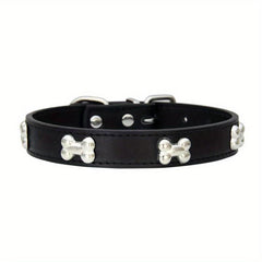 Stylish PU Leather Dog Collar with Bone