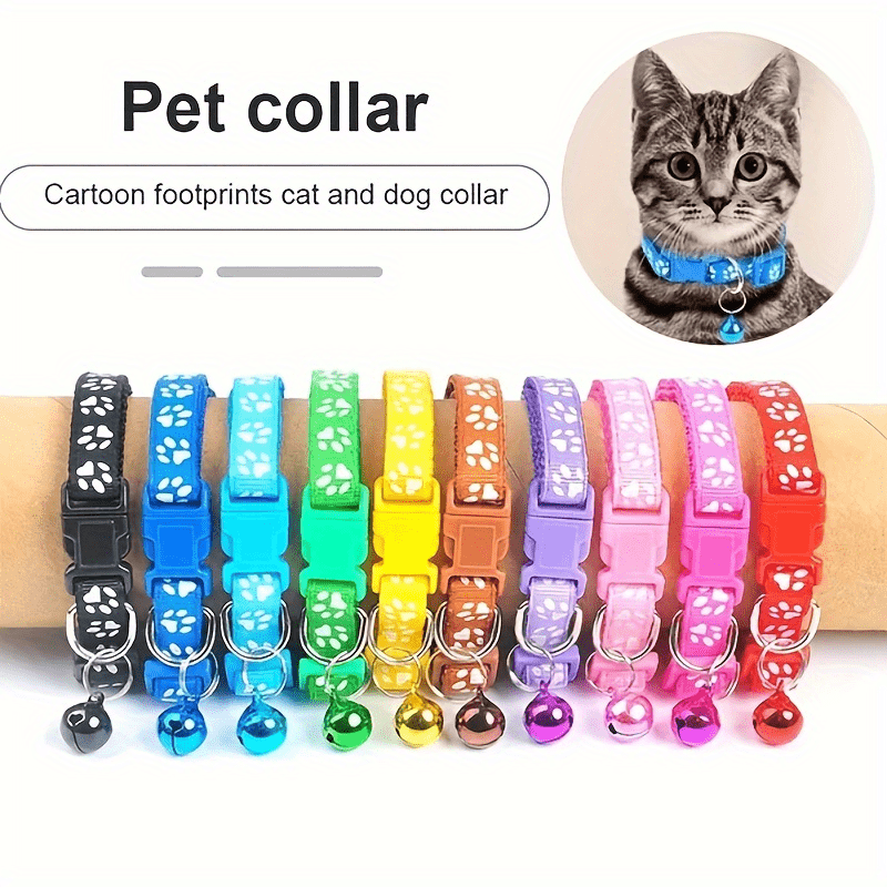 Colorful Bell Collar For Cat Cartoon Footprint Collars