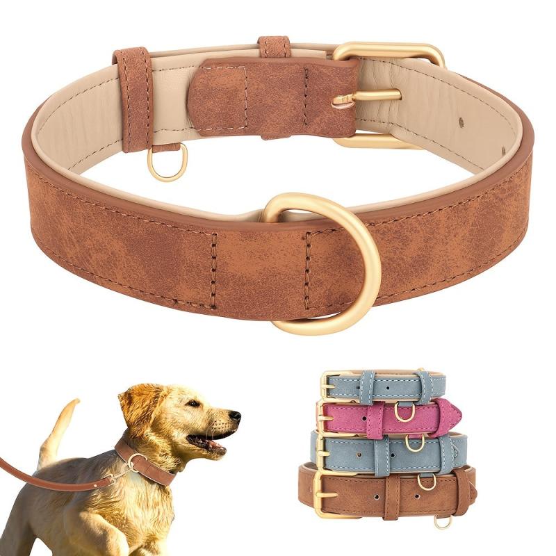 Soft Padded PU Leather Dog Collar Heavy Duty Small Medium Large Dog Collar