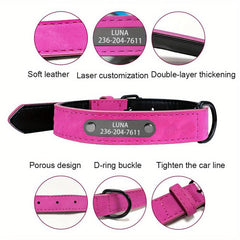 Personalized Leather Dog Collar Engraved Nameplate Small Medium Large