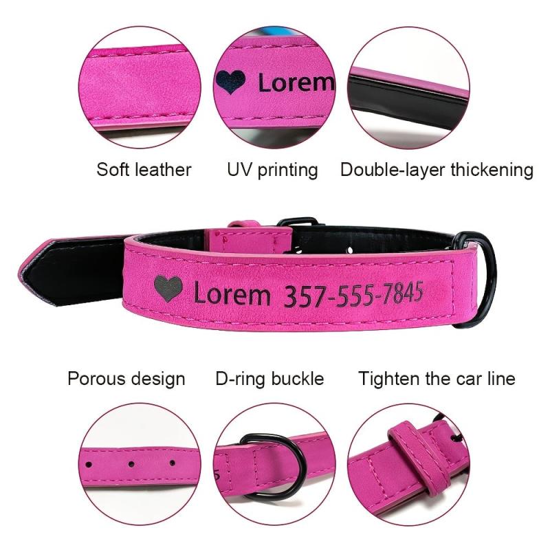 Personalized Dog Collar UV Print Dog Name Phone Number Soft Leather
