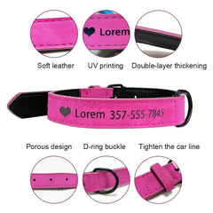 Personalized Dog Collar UV Print Dog Name Phone Number Soft Leather